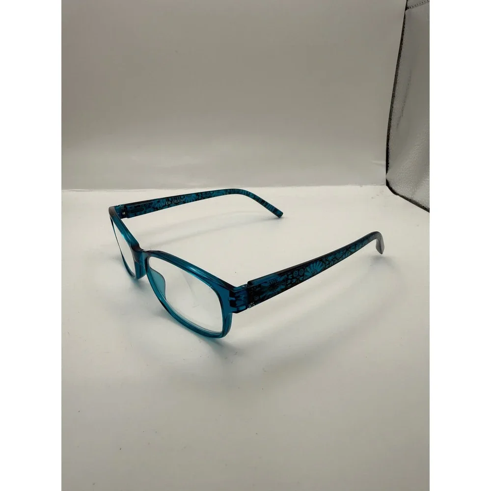Foster Grant Teal Floral Pattern Rectangular‎ Reading Glasses Blue Green 2.50